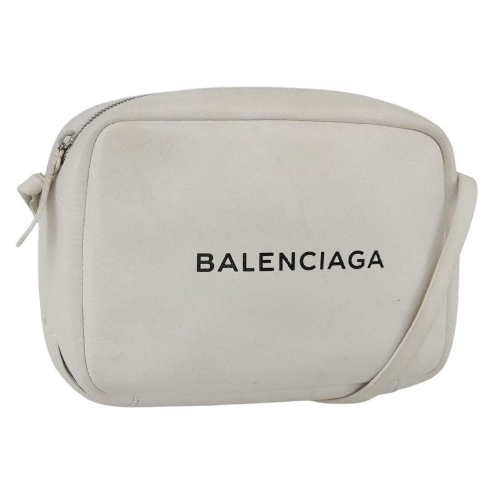 Authentic BALENCIAGA Shoulder Bag Leather White Silver 489812 - Picture 1 of 16